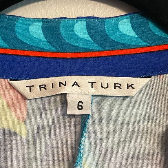 Trina Turk Dress 6 Boho Mod Colorful Short Sleeve V-Neck Stretch Resort Vacation - Picture 6 of 9